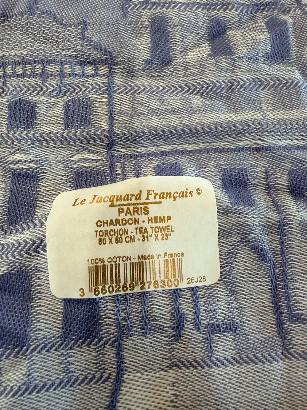 Le Jacquard Francais Paris Torchon Tea Towel Blue Cotton 31x23 in NWT